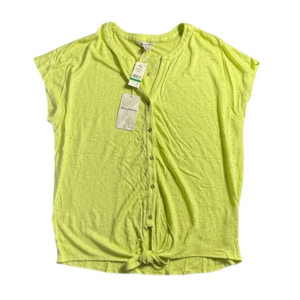 Tommy Bahama Linnea Vneck SS Camp Shirt Lime Green Linen Blend NWT Large-2276
